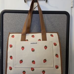 NWT Madden Girl Embroidered Strawberry Canvas Tote